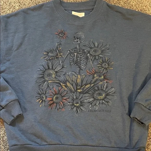 American eagle floral skeleton sweat shirt size XS - Picture 1 of 3